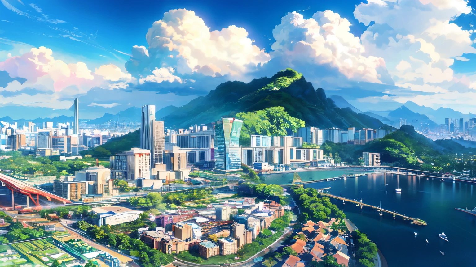 ((best quality)), ((masterpiece)), (detailed), stunning aerial shot of a bustling
anime cityscape merging Japanese and Thai architectural styles, blue archive
game inspired.