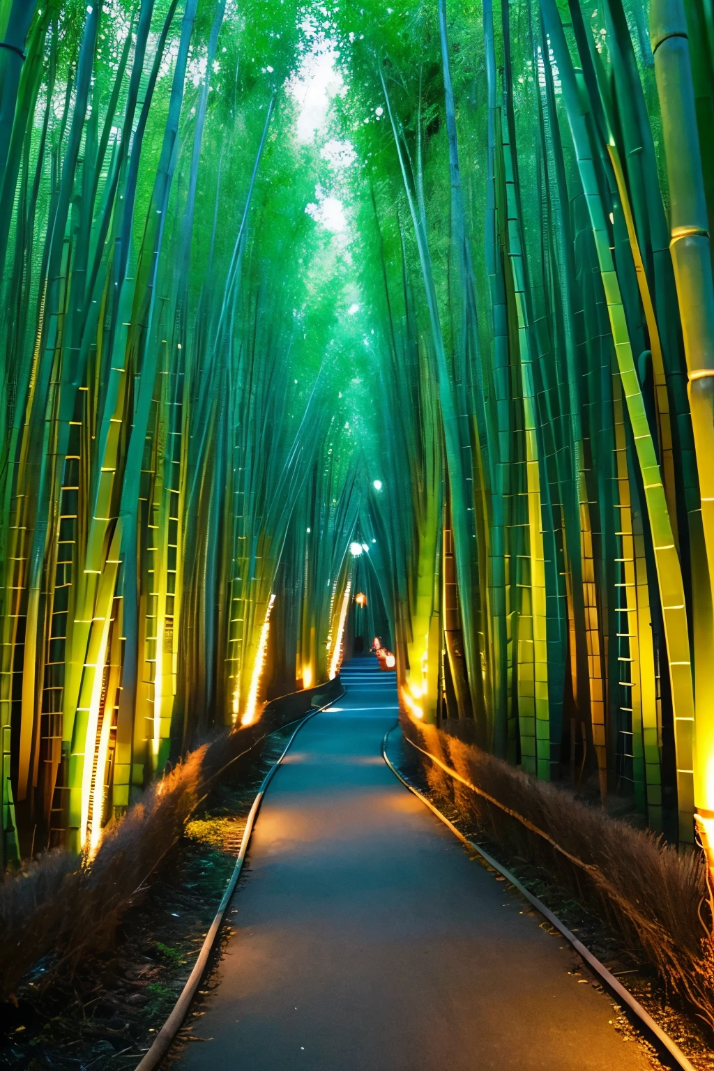 Bamboo Forest Path: Sagano「Bamboo Forest Path」、Light-up event「Kyoto・Arashiyama Hanato Street」held、night、dark、darkness、Change the angle。
