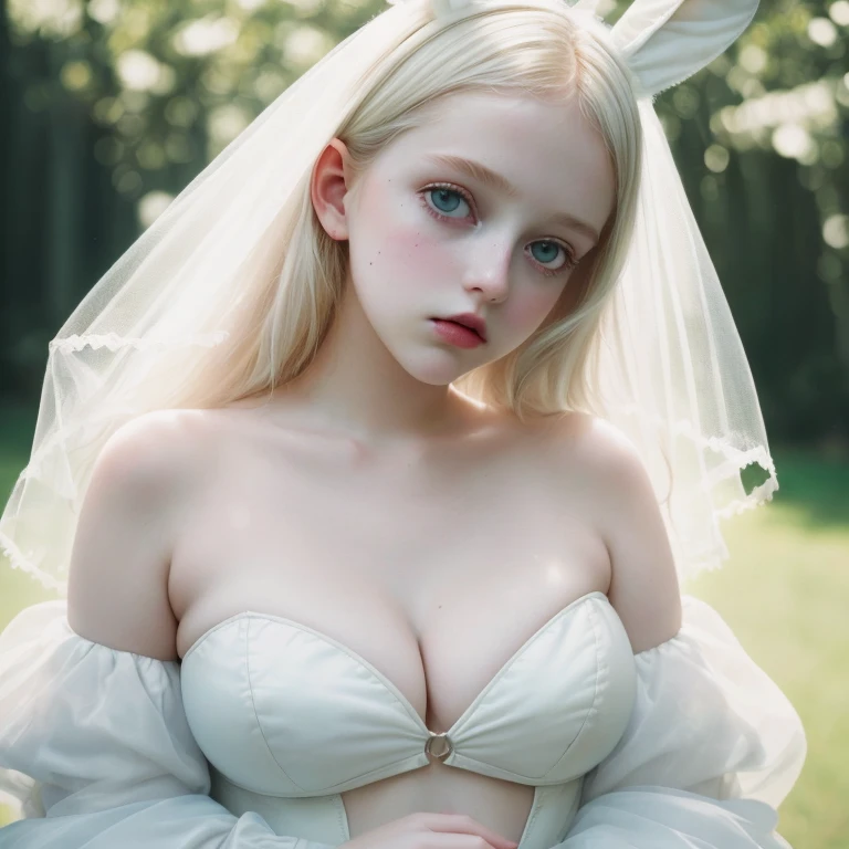 (a cute girl,, medium tits, chubby:1.1), nsfw, (best quality, high quality, photograph, hyperrealism, masterpiece, 8k:1.3), british, burly, platinum blonde cropped pixie, (white playboy bunny:1.15), legskin, moles skin, sad, (low-key lighting, dramatic shadows and subtle highlights:1.1), adding mystery and sensuality, trending on trending on artsy, concept art, (shot by tim walker:1.1), bokeh, leading lines, vintage