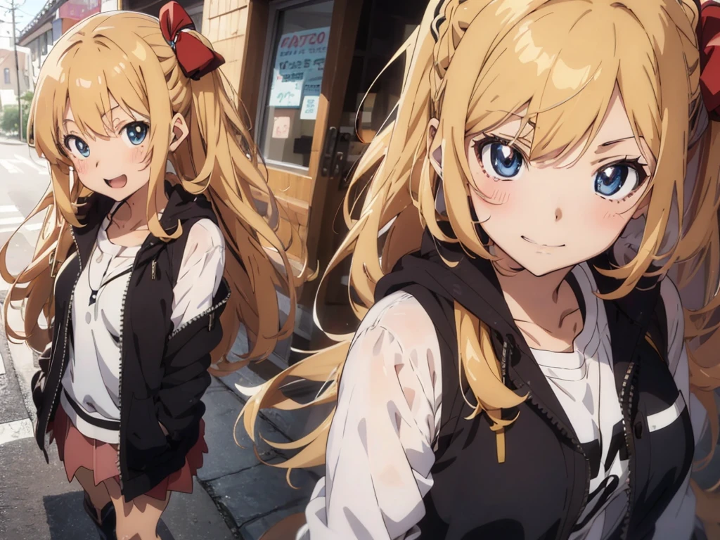 (Anime:1.8), megami magazine, (masterpiece, top quality:1.4), Not Safe for Work, detailed skin, detailed face, 1girl, idol, cute face, , 14-yo,
blue eyes, droopy eyes, big eyes:1.5, laughing, red blush, (blonde-yellow hair), long hair, (shiny wavy hair), hair ribbon with a big clock:1.4, , cute, baby face, twinkle in the eye, small breasts, braided bangs, white ruffle shirt, brown vest, brown layered miniskirt, coat, ankle boots, big clock pendant,
(Design sheet:1.3), (multi-angle and detailed view:1.3),