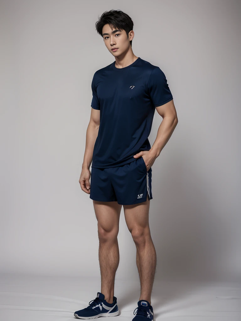 1 Handsome naked Japanese guy ,Sexy pose, A 20 year-old man wearing a Bare chest shirt and Excellent shorts stands against a white background, navy blue, navy blue, Sports T-shirt, blue, Excellent Sportswear, Gorgeous and sexy clothes, Sportswear, Short sleeve, Jinjinshen blue clothes, Tall young man, Tennis suits, 穿着Sportswear, dark blue decorative clothing,male,Bare chest,Full chest muscles,Six-pack,Hips, Handsome,High,Muscles look good,hairy body,Sexy expression, Wheat complexion,black eyes(thin eyes 1:3),Full body image, Excellent, perfect dick shape, Perfect hand details,Detailed you, , Mostly juicy ass, The opening of your legs