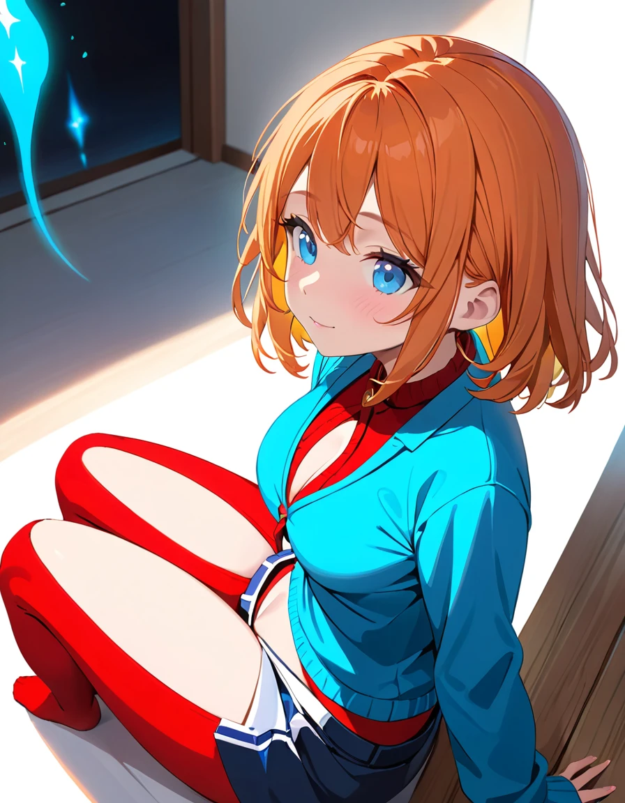 (masterpiece, best quality: 1.2), high resolution, high quality, girl, cute , , outfit random, orange hair, , spiritual aura, sitting, sideways