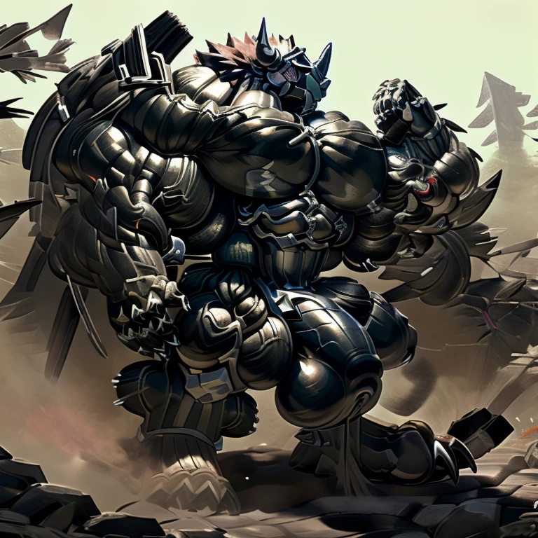 universe, wargreymon,, (gigantic muscles), 8K, Masterpiece, highres, future fiction. Detailed head, Detailed Body, full body, Detailed abs, wearing crNanosuit, big muscle (pecs, triceps, traps) unusually developed muscular body, body full of huge muscles. showing off muscles, pectorales enormes. Exaggeratedly huge muscles. Gigachad Muscular, gigantic muscles, Colossal giant NANOSUIT over a battlefield, The claws are sharp, Sharp teeth, Spread wings, have big wings. nj5furry, Animal paws, hyper penis (black color), long legs,  There are super huge creatures,