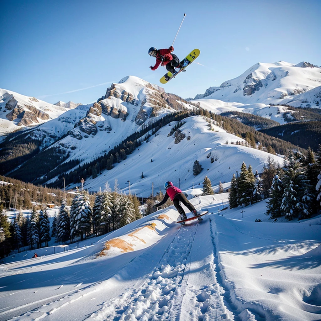 POV of a snow boarding on a snowy mountain