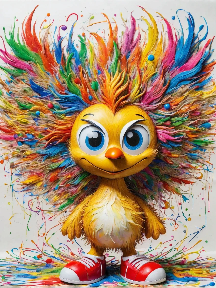 Drawing by Takashi Murakami and Peter 5 year olds scribble drawing of Chinese Phoenix, messy, crayons on white construction paper, not good, full body drawiing, unfinished, 4K, octane render