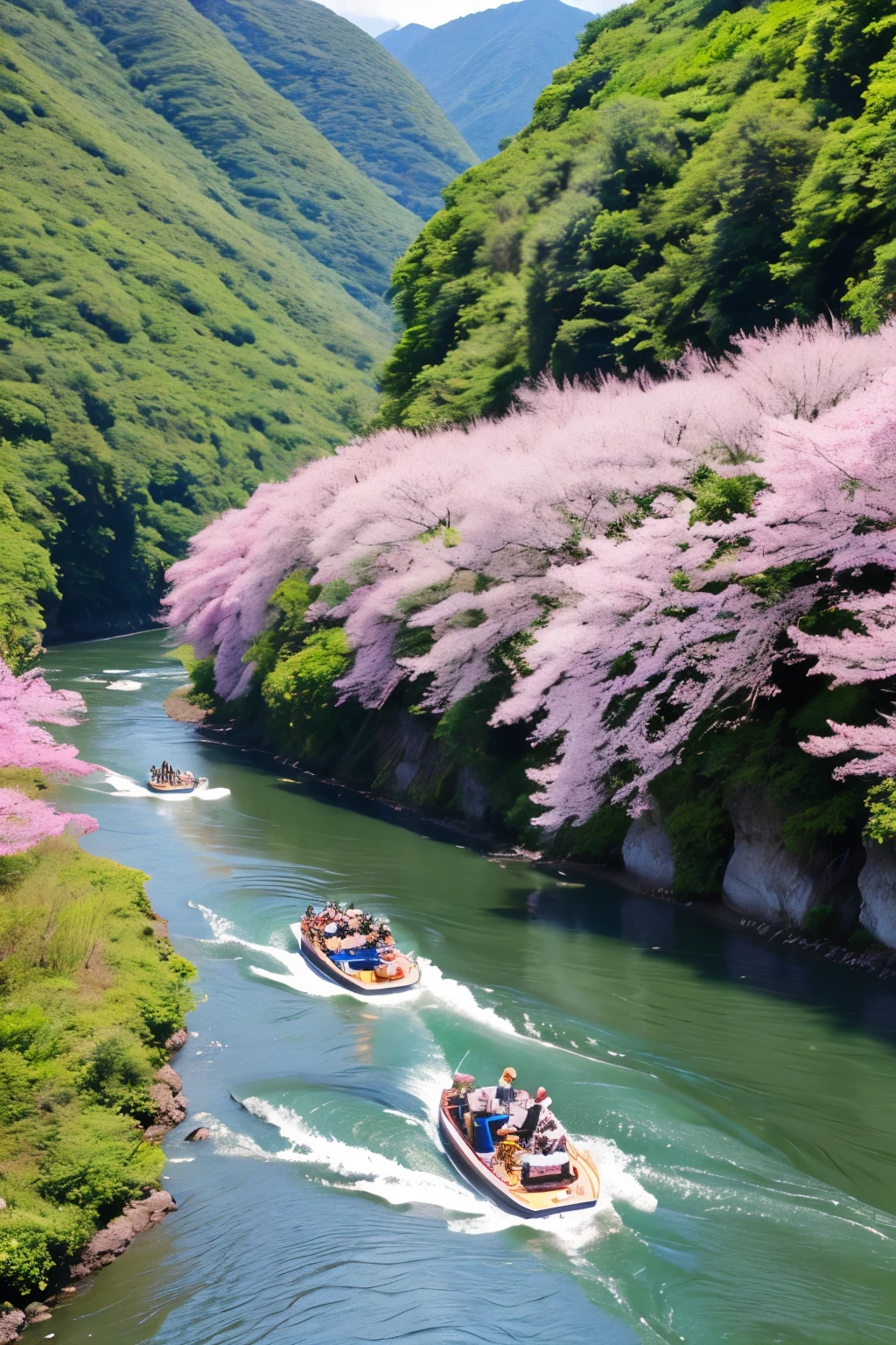 Hozugawa River Cruise: Take a boat ride down the 16km from Kameoka to Saga「Hozugawa River Cruise」teeth、This is a tourist activity where you can enjoy the beautiful scenery dotted with rapids and huge rocks.。春teeth桜、Close-up、