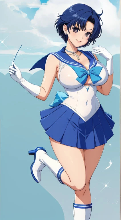 Sailor Mercury Transformation heroine of justice Patent leather white leotard (((urination:1.5,))), (((peeing:1.3))), ((have to pee:1.35))), Patent blue boots Wrinkled boots Enamel White Gloves Patent blue mini skirt A clean image Gold decoration Exquisitely decorated costume justice Semi-long hair hair ornaments Embarrassed and crying expression Jockey Boots Push out your hips Spread your legs embarrassed Poop sitting Full body paint Put your hands on your crotch Armpits are visible Knee-length long boots barefoot Thighs Sit on top of the toilet The body is covered in . Open your legs Bend your knees Peeing White liquid overflowing from between her legs Crossing a Japanese-style toilet