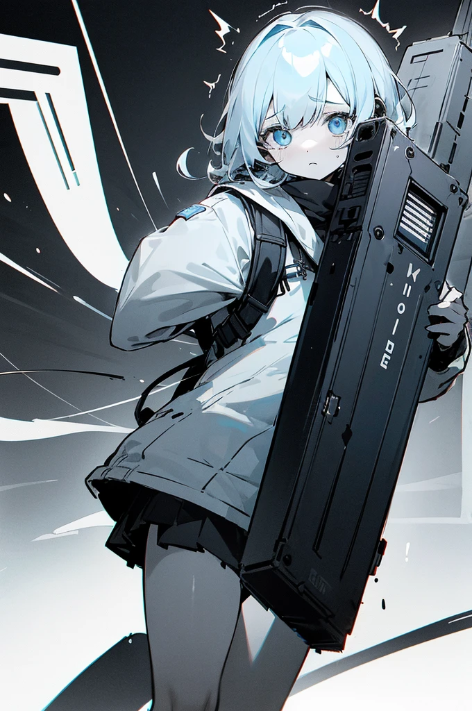 arm enterprise、Information Department、Observer、Non-combatant、Girl、、cute、Poor thing、weak々Shii、tears、introverted personality、Cowardice、be scared、sense of urgency、Modern weapons、Modern Arms、headphone、transceiver、Carrying communication equipment、Black theme、grayscale、Blue accent color、High Contrast