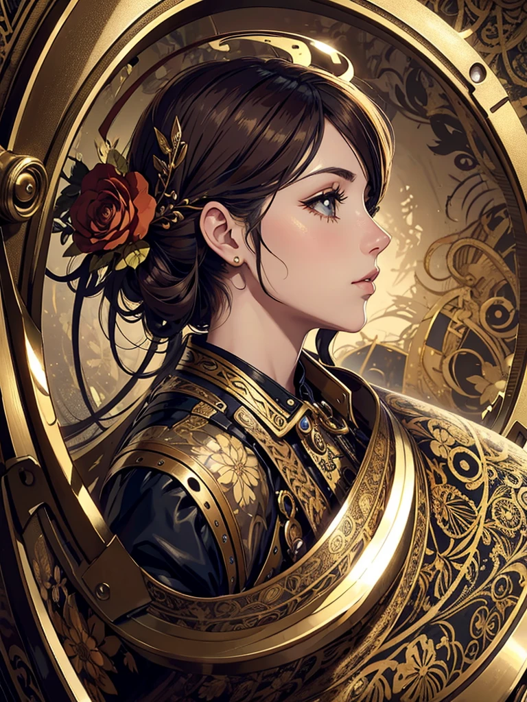 Steampunk baroque retrofuturism floral full profile