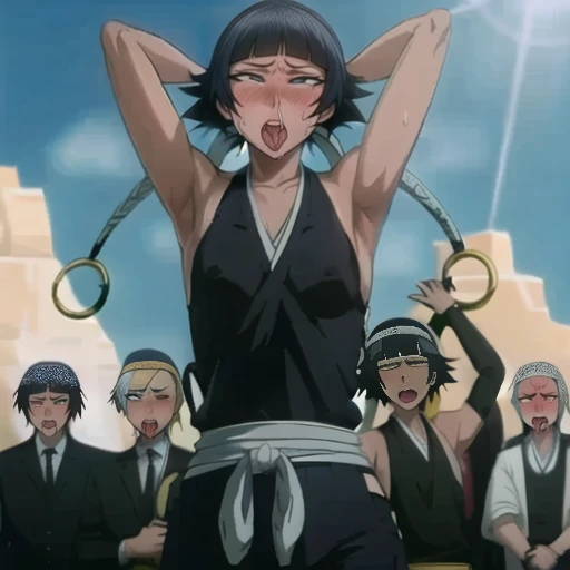( Animation screenshots:1.1),(Super delicate skin),(Ahegao), (flat chest:1.4), (The nipples can be seen through the clothes),(muscular:1.35),flirtatious, 1 female, solitary, Black flowing hair, eternal, Japanese clothing, No underwear,Small Breasts, No eyeballs, For the audience, Looking at the audience, tired, From below, (Exposed armpit:1.1), ((armpit:1.2)), Sexy pose, (sweat),(More and more sweat),(Ahegao), (Roll your eyes), Naughty face, blush, open mouth, Sticking out tongue, saliva, Slobber,Runny nose,Sloppy person,Skinny