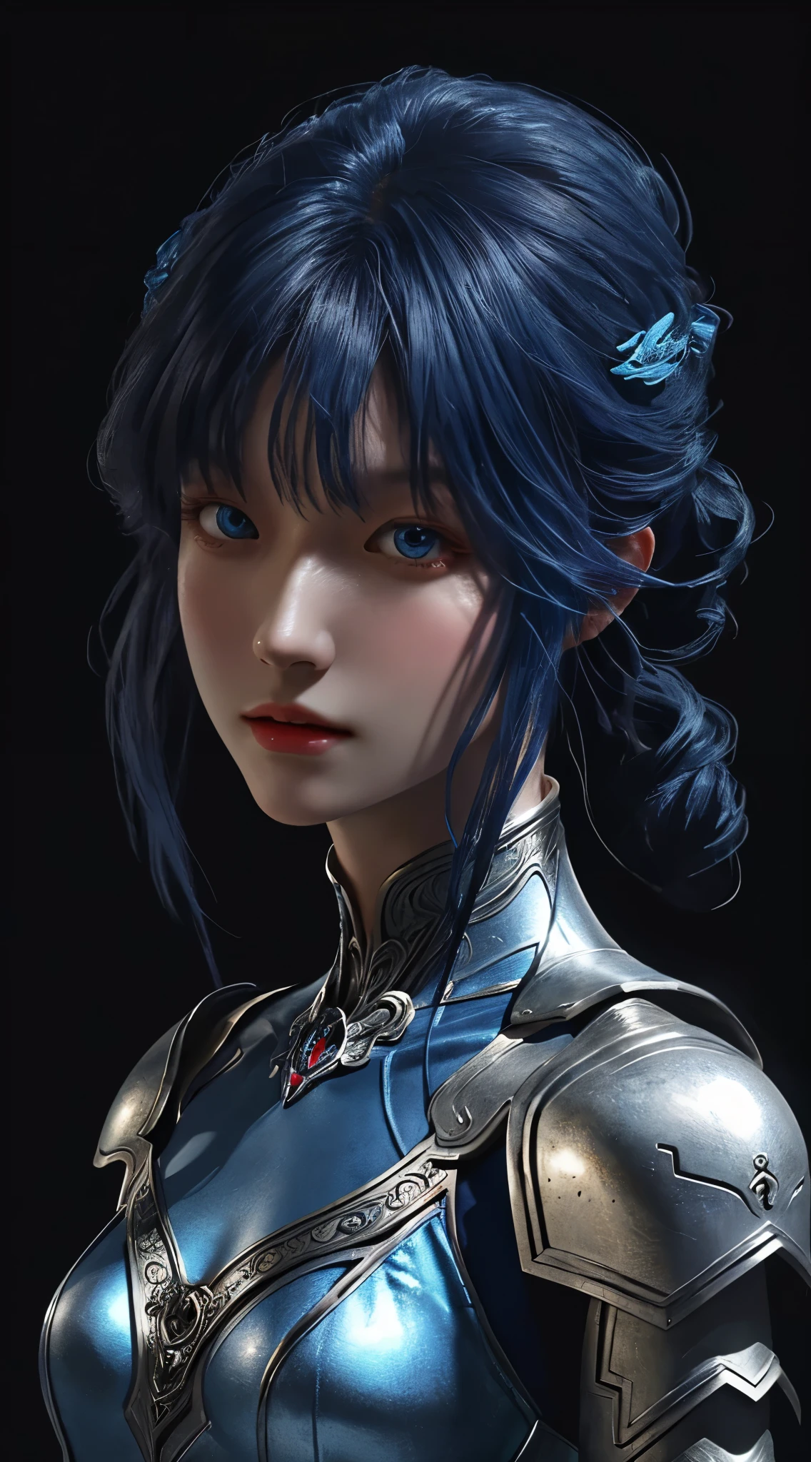 a close up of a woman in a silver and blue dress, chengwei pan on artstation, by Yang J, detailed fantasy art, stunning character art, fanart best artstation, epic exquisite character art, beautiful armor, extremely detailed artgerm, detailed digital anime art, artgerm on artstation pixiv, armor girl