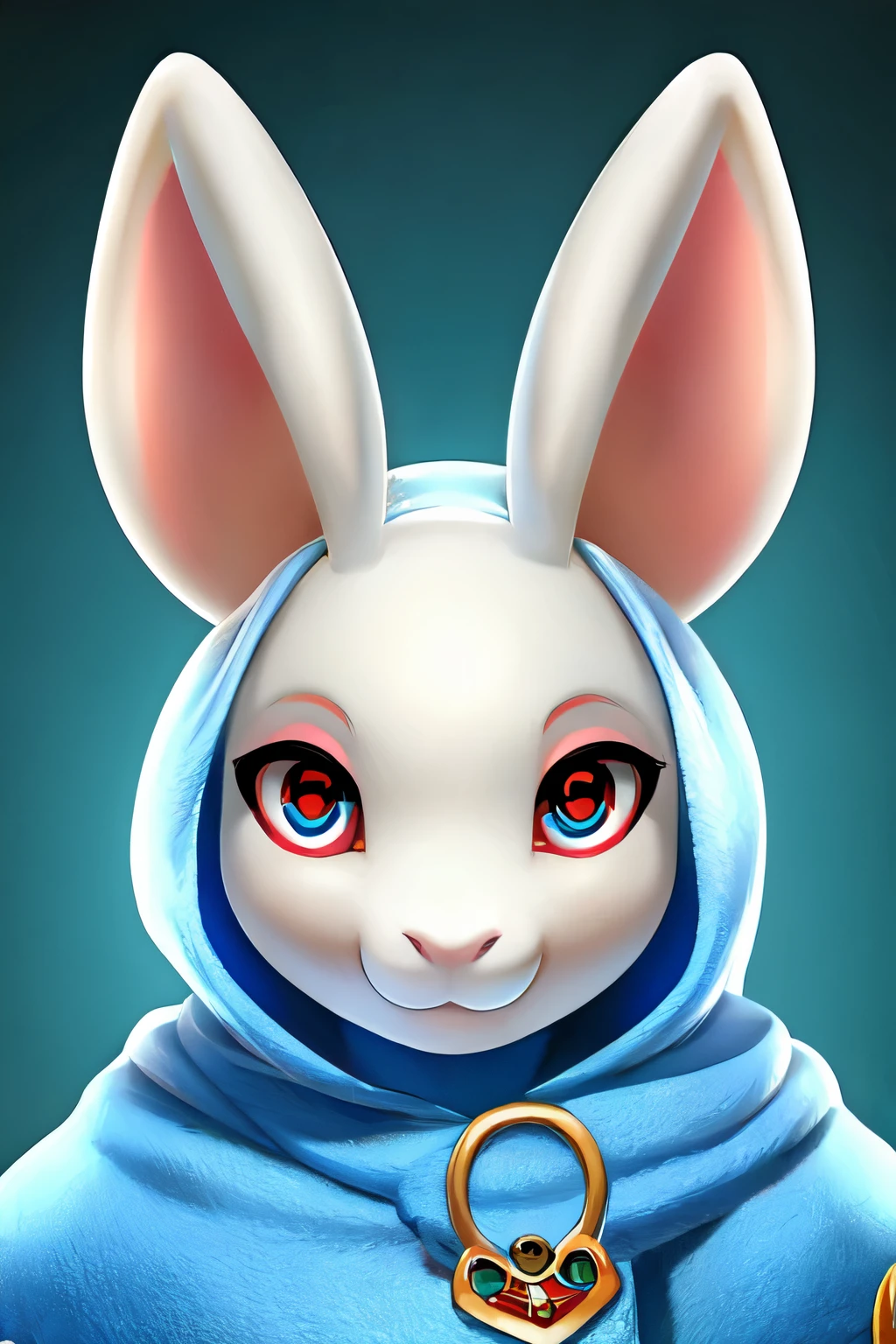 conejo musculoso de pelaje blanco y ojos azules