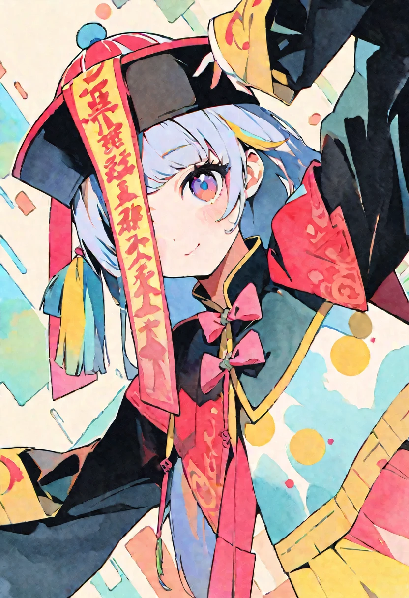 pop art,flat design,(masterpiece, best quality:1.1),
(ultra highres, ultra-detailed:1.2) ,Cute Jiangshi,(Watercolor:1.2),