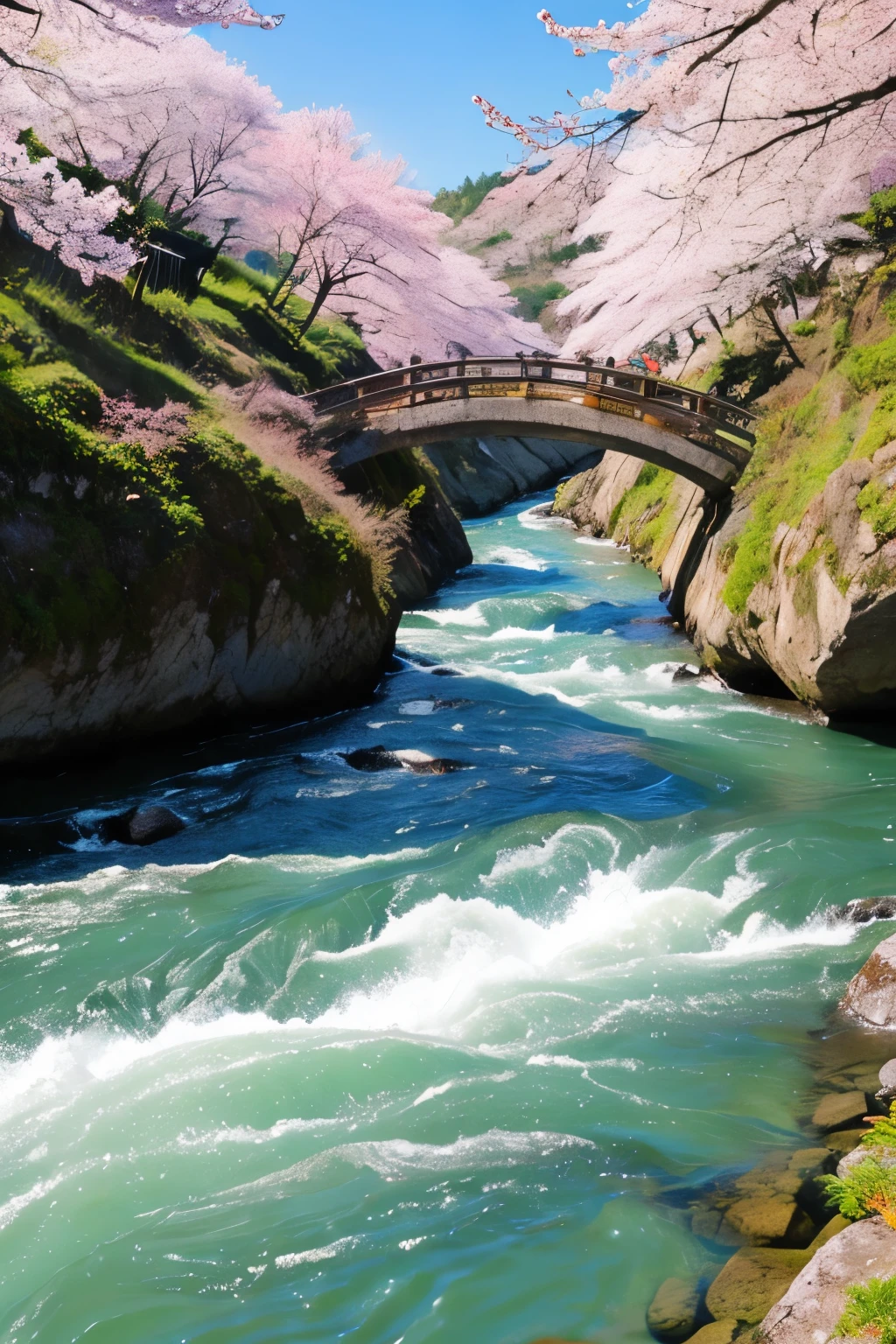 「Hozugawa River Cruise」teeth、This is a tourist activity where you can enjoy the beautiful scenery dotted with rapids and huge rocks.。春teeth桜、Close-up、もッとClose-up。