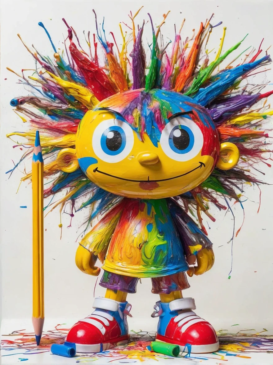 Drawing by Takashi Murakami and Peter 5 year olds scribble drawing of Dark Horse, messy, crayons on white construction paper, not good, full body drawiing, unfinished, 4K, octane render