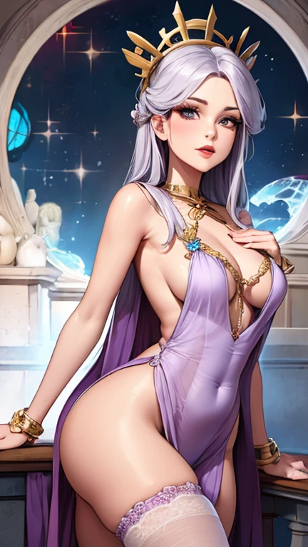 1 20-year-old girl, 1 Goddess Athena, Pink and purple silk dress, The flawless face of the goddess Athena, beautiful yellow nightgown, Slim fit sequin pajamas,Decorated with lots of sexy black lace details, 1 beautiful thin red silk half veil, Legend of the Female Saint, Female saint icon, Beautiful goddess style glitter, Dark Mystery Edition, red lips, plump red lips, University Teachers'Smile, mouth close, beautiful and beautiful pino detailing, beautiful and beautiful lip detail, , (Pure and flawless face: 1.9), Female body, Round chest, Big and round breasts( (((Large Breasts、Breast sagging、Low-cut,Cleavage ,Wide hips,)))((Long legs)),Hourglass figure))), , Phoenix Brooch, #1: Long, Flat Bangs, (7 Colors of Rainbow Hair: 1.9), Flower sticker tattoo on forehead, 美麗clear的臉龐和勻稱的眼睛, (Transparent eyes: 1.8), (Big round eyes and heavy makeup, Sexy wet eye makeup, Very beautiful and detailed hair and makeup, long and beautiful blonde hair, beautiful, Body Image: 1.8), number: vivid, (Stars in the sky: 1.7), (The sky and the illusory time and space gate: 1.8), Fictional Art, original photo, hanfu photos, Best photos, high resolution, best quality, Best photos, Best goddess quality, 8K female, Super 8 Single Saint Portrait, The most realistic color scheme, masterpiece, Best Beauty Brands, The best hair accessory, Brand real photos, Dark Studio, Frame Light, Two-color lighting, (Rose White Skin: 1.4), (High Skin Detail: 1.1), 8K Ultra HD, SLR camera, Soft Light, 8K, high quality, admit, Smooth Volume、clear, 10 times more pixels, Sexy goddess, Sexy goddess, (Background Space: 1.8), (The most beautiful aurora eye: 1.7), beautiful eyes, Aurora is as beautiful as flowers, (Beautiful single girl: 1.8), (more details:0.8),