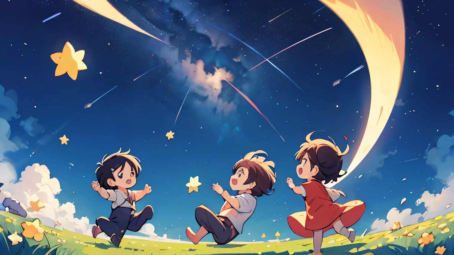 Little children playing,Bajo un cielo estrellado,hay libros volando,Muchos colores
