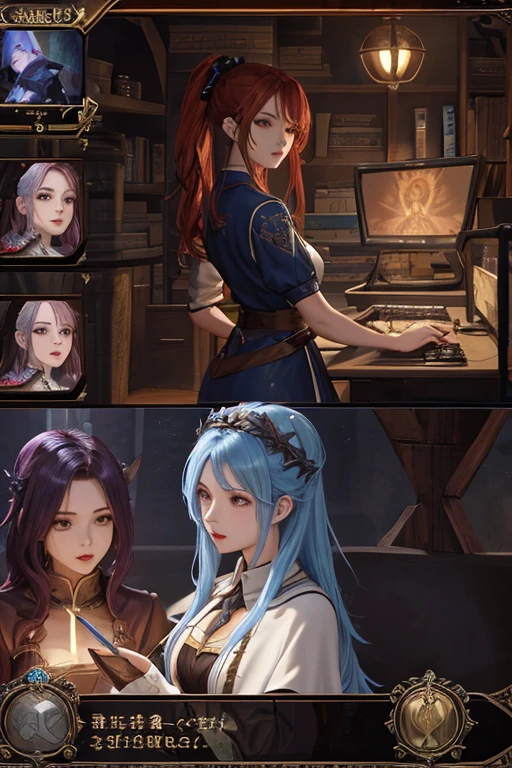 aScreenshot with a bunch of characters on the screen,Characters side by side,Character Portraits,Baroque,Character selection screen,8k character details,In-game graphics,full character,Gothic antique theme,Highly detailed characters,ability image,entire character!Characters side by side, Computer games with user interface,Game character head design adjustment ID card selection game professional warrior mage priest archer ranger knight shield warrior hunter summoner beast trainer priest nurse dancer herbalist shaman druid chef ninja