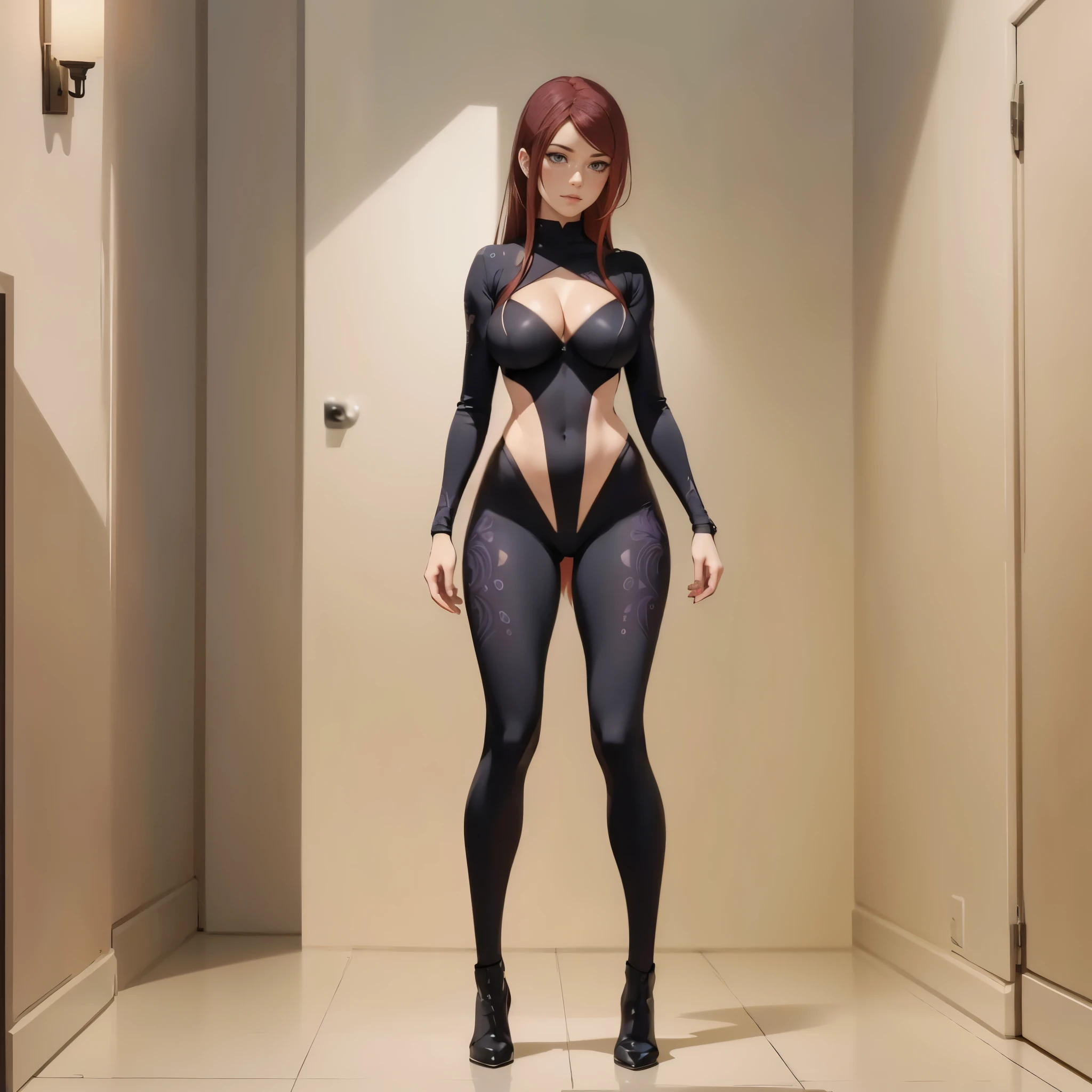((1girl, solo, full body, full body front)), ((standing)), (perfect anatomy, perfect hands, perfect legs), beautiful body, natural proportions BREAK
extremely detailed face, (beautiful detailed eyes:1.6), (realistic pupils, realistic iris:1), expressive eyes, looking at viewer, (hyperrealistic:1), (detailed skin texture:1.2), smooth skin, (red hair:1.5), (violet eyes:1.4), (long hair:1.4), ((mature female)) BREAK
(skin tight:1.5) BREAK
(masterpiece:1.2), best quality, high resolution, (highly detailed shading), (realistic lighting:1.2), anime-style, perfect lighting, bright lighting, vibrant colors, dynamic tones, striking hues, 8k, absurd resolution, perfect shadows, hdr, UHD, ambient lighting, realistic, ultra-realistic, photo realistic, highly detailed, rich detail, luminous colors, fine texture, intricate design, professional illustration, (soft light), (illustration:0.8)