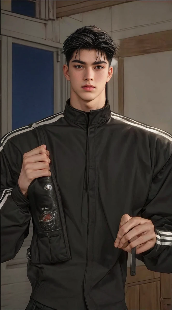masterpiece, 1boy, young, handsome, black hair, undercut hair, perfect face, detailed eyes and face,black eyes, clean shaved, muscular, capturing a rural atmosphere, dynamic lighting, unreal engine 5