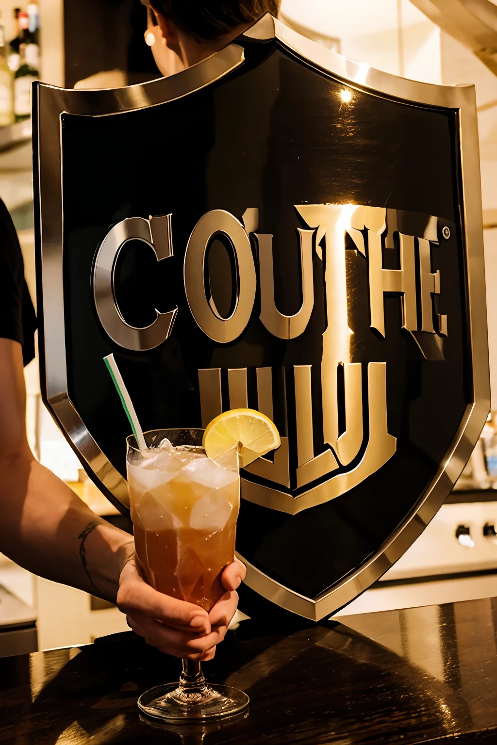 image of a shield, which will become the logo of the famous cocktail drink