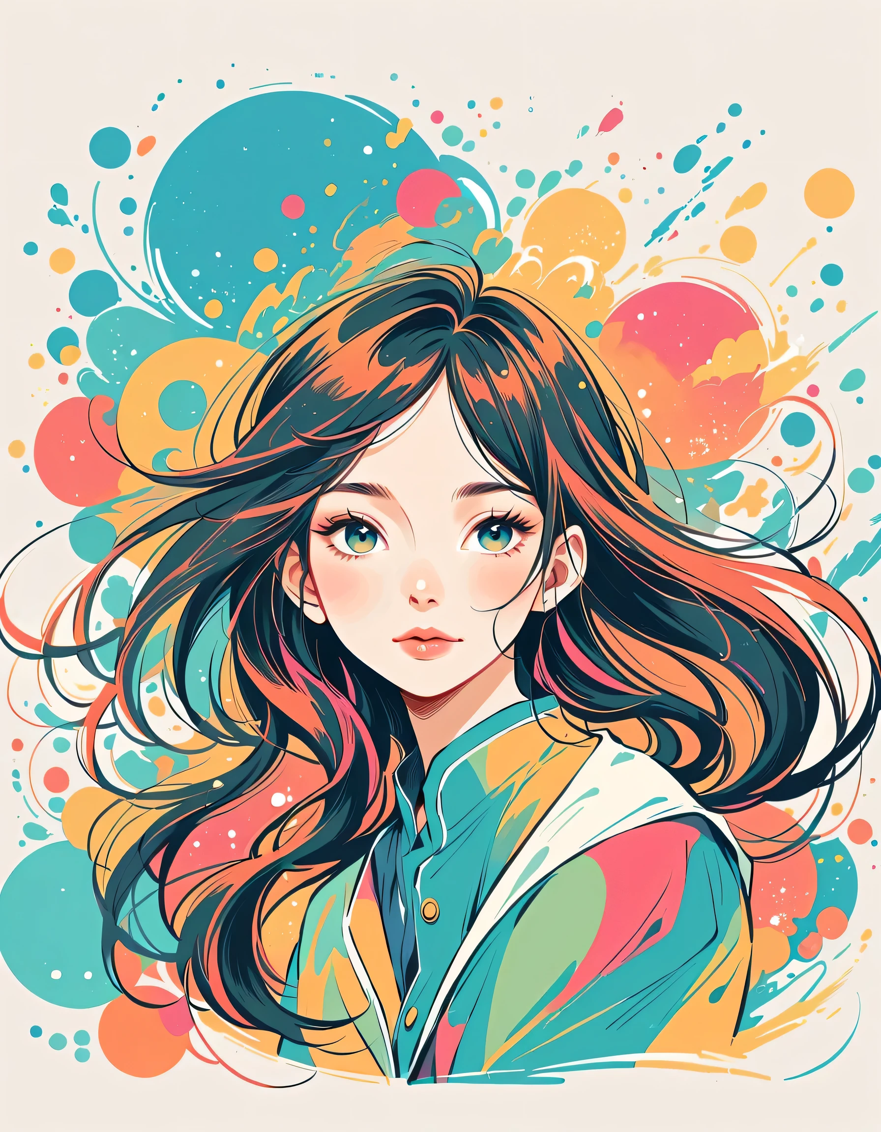 Mai Yoneyama style, Standing in front of a high wall,Simple Line Initialism,Abstract art,Urban Background, (((The most beautiful girl))), Lips in Love,