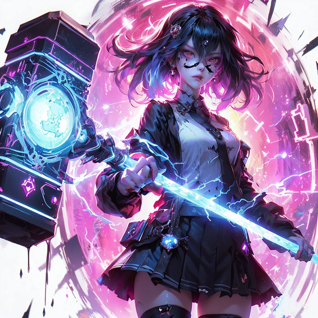 a close up of a person with an evil look on their face, octane trending on cgsociety, goth girl, very stylized character design, instagram art, sticker art, character is covered in liquid, realistic proportions sfw, unique hair designs, dynamic pose realistic, gold and black color scheme, animated movie shot, ui card, krenzcushart