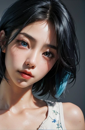 Super High Resolution, Masterpiece: 1.4, (8K, Real, Raw Photo, Best Quality: 1.4), Sexy Japan Beauty, (1 Girl), Bold and Defined Features, (Real Face: 1.4), Short Electric Blue Hair, (Realistic Hair: 1.3), Edgy Hairstyle, Realistic Blue Eyes, Striking Detailed Eyes, (Real Skin: 1.3), Glowing Skin, Attractive, Ultra Realistic, High Definition, Golden Ratio, (Detailed Face: 1.4), (Japanese Actress: Rina Takeda), Colorless and Transparent