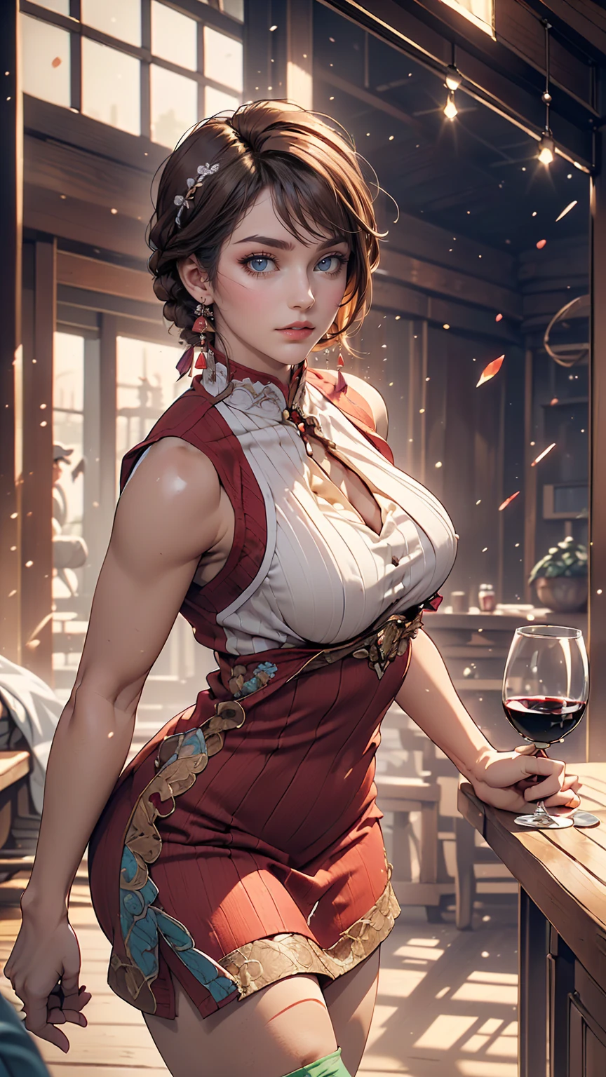 ((((highest quality))))、(((Ultra-precision CG16K wallpaper)))、(((masterpiece)))、(((Very detailed)))、(((Extremely detailed)))、((129 year old mature woman:1.6))、((とてもbeautiful日本人の顔))、((Zuo々Nozomi:1.5))、((Straight medium hair、Blunt bangs:1.5))、((Shiny brown hair:1.5))、beautiful delicate eyes、Brown eyes、eyeliner、eye shadow、High nose、Small nostrils、Small Mouth、Seductive lips、beautiful breasts、((C cup size breasts))、beautiful feet、eight-headed body、Perfect balance、Perfect Anatomy、Perfect composition、beautiful detailed shading、beautiful, Natural light、beautiful detail glow、Written boundary depth、(((High chroma)))、(((Genuine:1.9)))、((Vivid:1.5))、((beautiful Skin))、((Skin Texture))、((Genuineな皮膚感))、(((Cowboy Shot:1.6)))、((Front view、Shoot from the front、Front Low Angle:1.6))、(((smile:1.5)))、((Women are watching this、View Viewer、Look forward:1.6))、Bright sunlight、Natural light、(((Glass Square、wood:1.3)))、(Walking pose:1.6)、(((Wine red high neck sleeveless ribbed knit dress:1.6)))、((head band、Wear earrings:1.3))、((Knee socks clothing:1.3))、