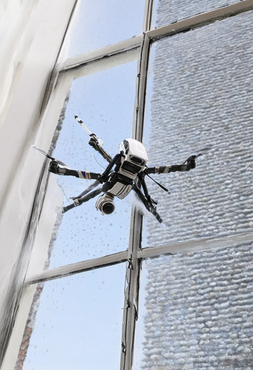 Window Cleaning Drone:
A small drone equipped with cleaning pads and a water spray system, designed to clean large or hard-to-reach windows and glass surfaces.