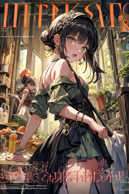 (small breasts:1.3), (perky chest:1.1), (pointed chest:1.0), (fashion magazine cover:1.3),(from below:1.0),(from side:0.9),masterpiece, 1girl, Amazing Cleavage:1.1, thin waist, big ass, Raised sexy, small breast: 1.3, posed cleavage:1.2、solo, looking at viewer, open mouth, have a cute grass of cute beergrass,black hair, dark green eyes, dress, bare shoulders, jewelry, collarbone, sidelocks, hairband, earrings, indoors, off shoulder, :o, sweater, arms behind back, plant, short hair with long locks, gild hairband, off-shoulder dress, sweater dress, off-shoulder sweater, red sweater, dark gord hair, big side hair, very long side hair,is rendered in (masterpiece: 1.2, best quality), with (ultra high resolution) and an exquisite (depth of field). This masterpiece is not only visually stunning but also tells,A scene of cooking in the kitchen by classroom