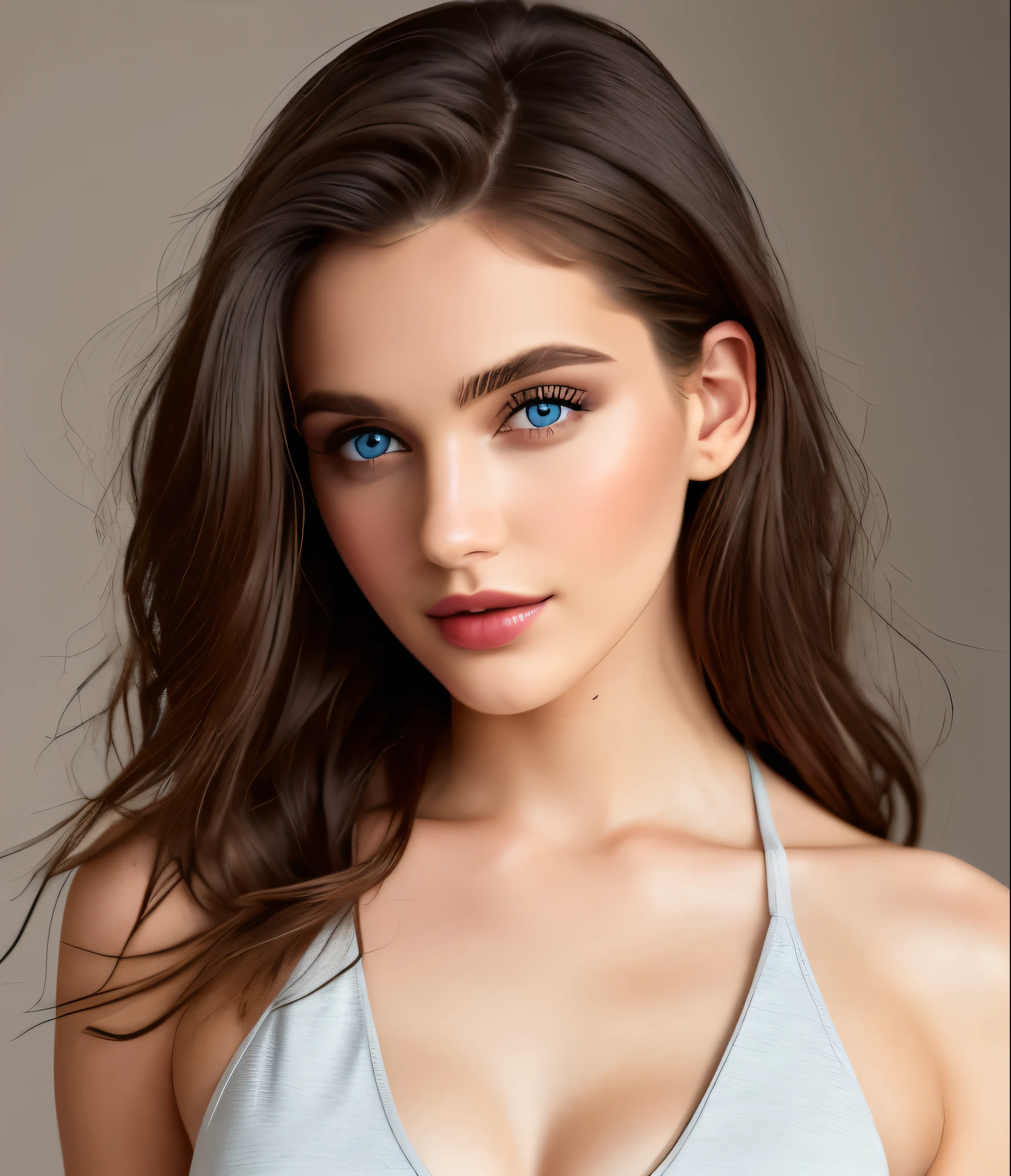 fashion model 25 years old, [[[[closeup]]]], [[[[chest]]]], [[[[neck]]]], [[[[shoulders]]]], perfect eyes, perfect iris, perfect lips, perfect teeth, perfect skin, soft front light, glow, HDR, (muted colors:1.2)