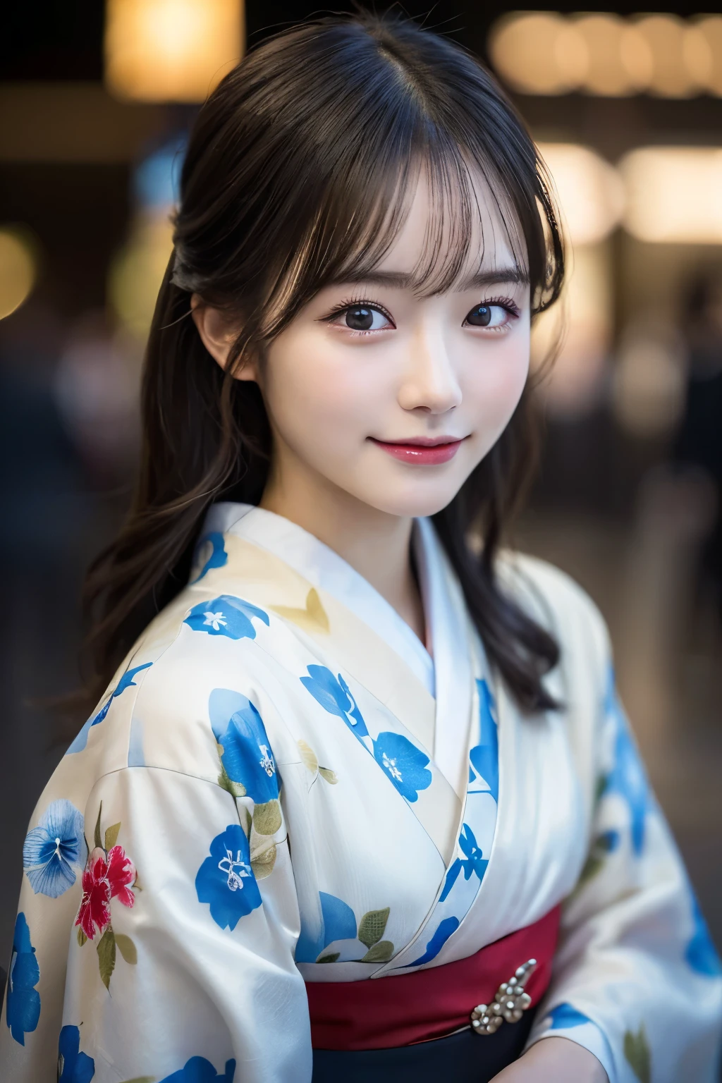 (kimono)、(highest quality、8k、High resolution、masterpiece:1.2)、Very detailed、(Realistic、photoRealistic、photo-Realistic:1.3)、Bokeh、Portraiture、(Natural and detailed eyes、beautiful girl、Young face、Detailed face、No makeup)、Backlight、smile、Caustics、Tokyo Station