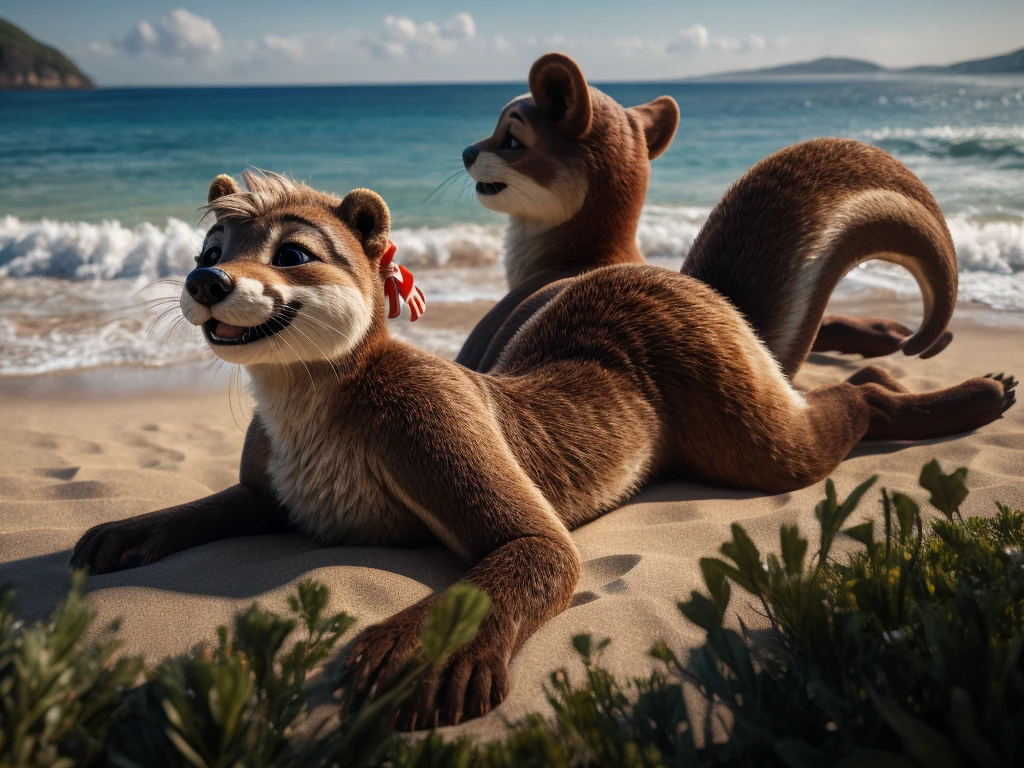 (Klimt style) , Bokeh , naked Photo session advertisement , Hallucination, daydream , (hairy fur:0.9) , messy female otter , in the beach , artistic porn pose , erotica , show off Private parts , can not stand it any longer, Squirting pee , Water droplets splashing , round face , moist round eyes , Swollen cheeks , hair ties , big smile , front view , top view , back view , side view , from above , from below , sit , standing , lying down , lying back , squad , jump , touch