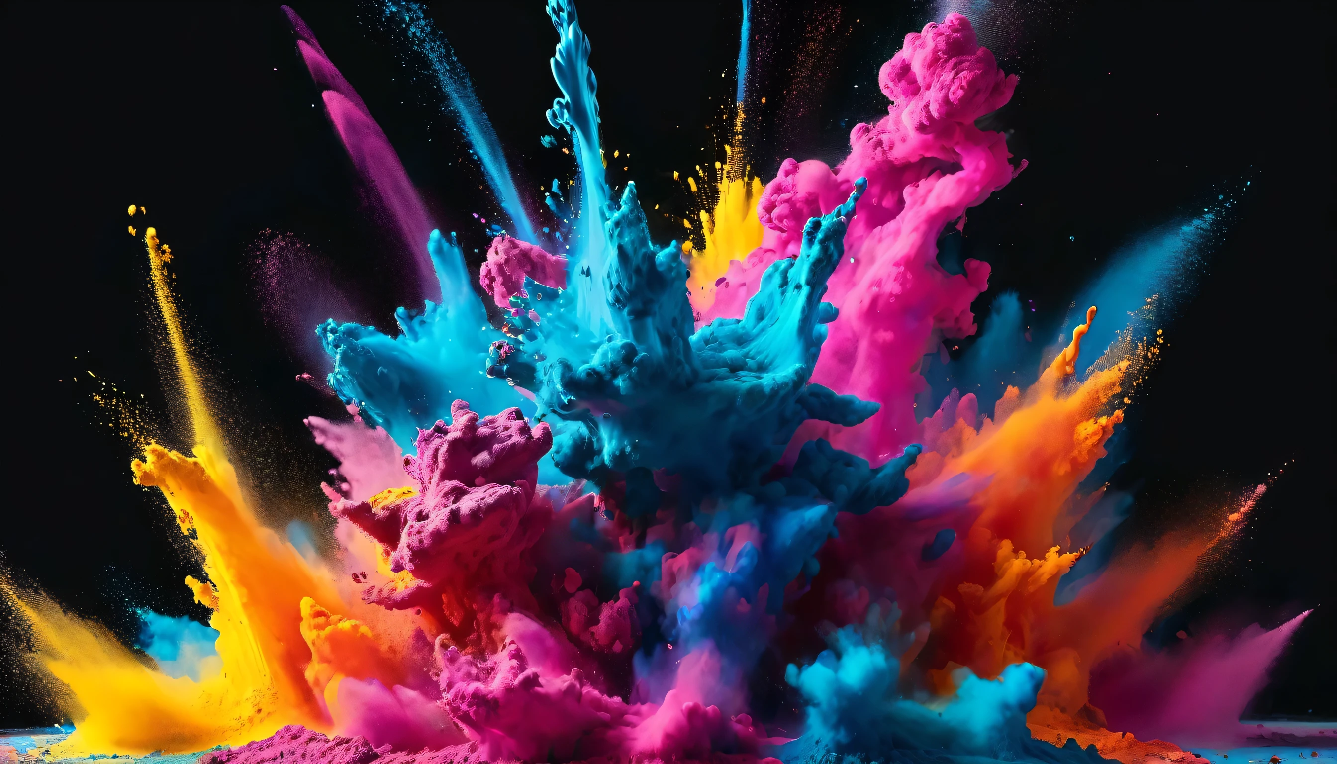 Colorful powder explosion isolated on black background. Colorful abstract paint explosion. Holi paint, with 3d rendering effect