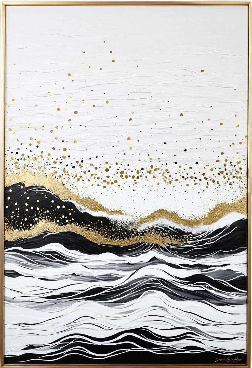 Abstract painting sea Art Black and White and gold acrylic