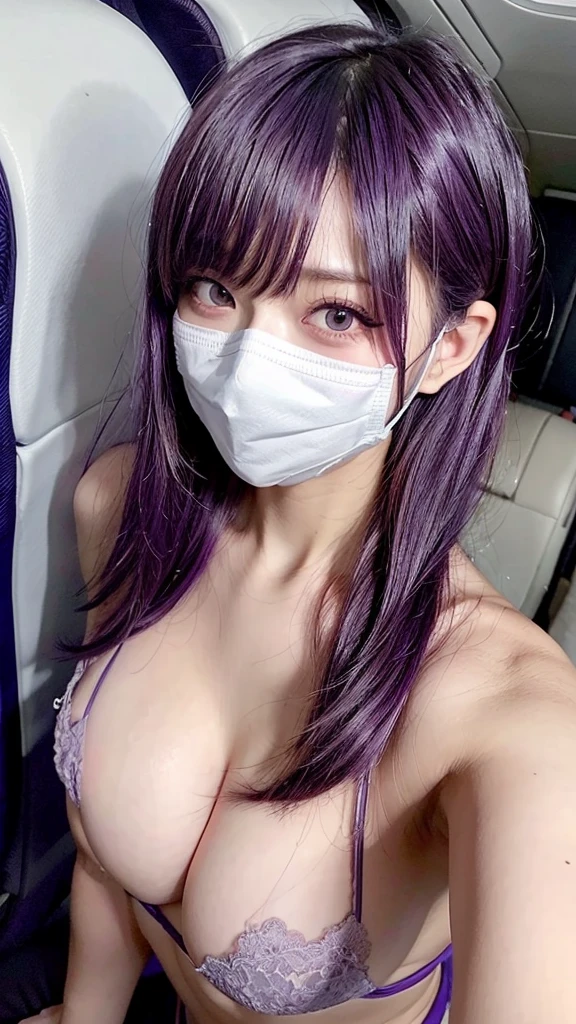 ＡＩBeauty、Cabin Attendant Prompt、Breast massage、naked、Erotic、Purple hairstyle、chest emphasis、Real Beauty、Face masks、Eroticい谷間強調して見せるプロンプト