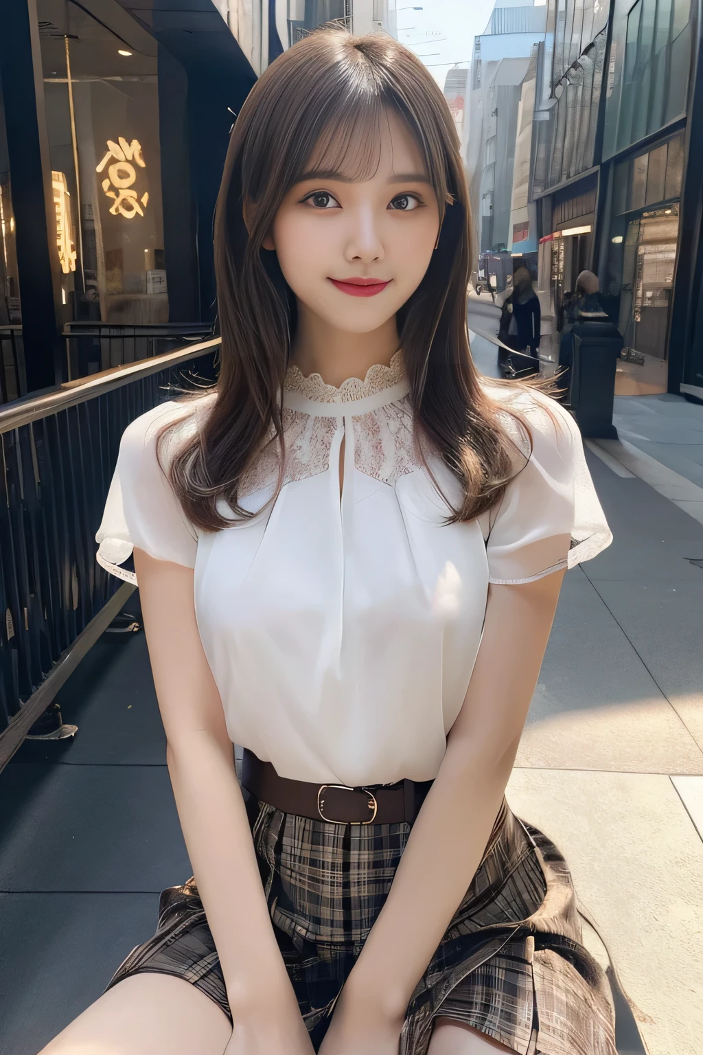 8K, masterpiece, RAW photo, highest quality, realistic, Highly detailed CG Unity 8K wallpaper, written boundary depth, cinematic light, Lens flare, ray tracing, (very beautiful face, beautiful lips, Beautiful drooping eyes), ((super dense skin)) 1 girl, in the dark, ((exposed nipples)), Japanese, idol face, 1 girl, (very slim slender fit-muscled body:1.3), ((looking at the viewer)),(smile:1.3), ((Blouse with lace)), (short sleeve) ,clear eyes, (white skin), (Big eyes), look forward to, (brown straight hair),((plaid skirt)), (looking at the viewer:1.3), (open chest), (very slim), rich bust, thick thighs, See through, ((Squat down and spread your legs)), ((bangs))
