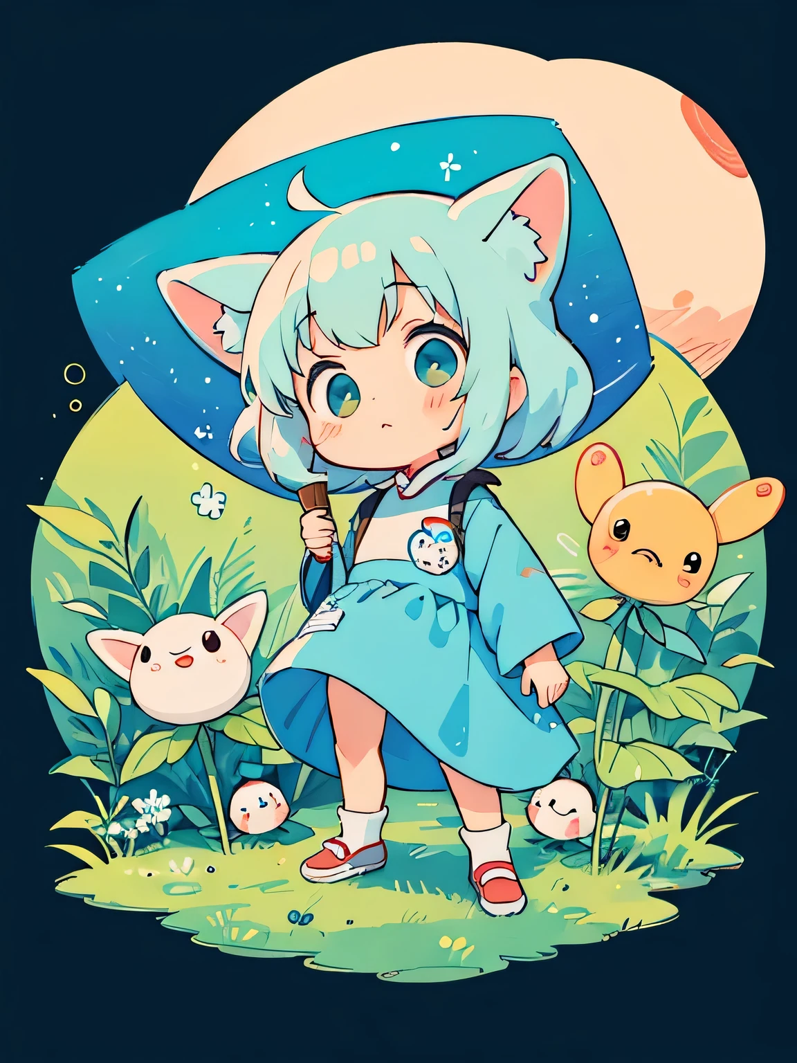 hayao miyazaki style, Kawaii Design, The most beautiful girl of all time、Chibi, Cute Alien、Mars exploration、