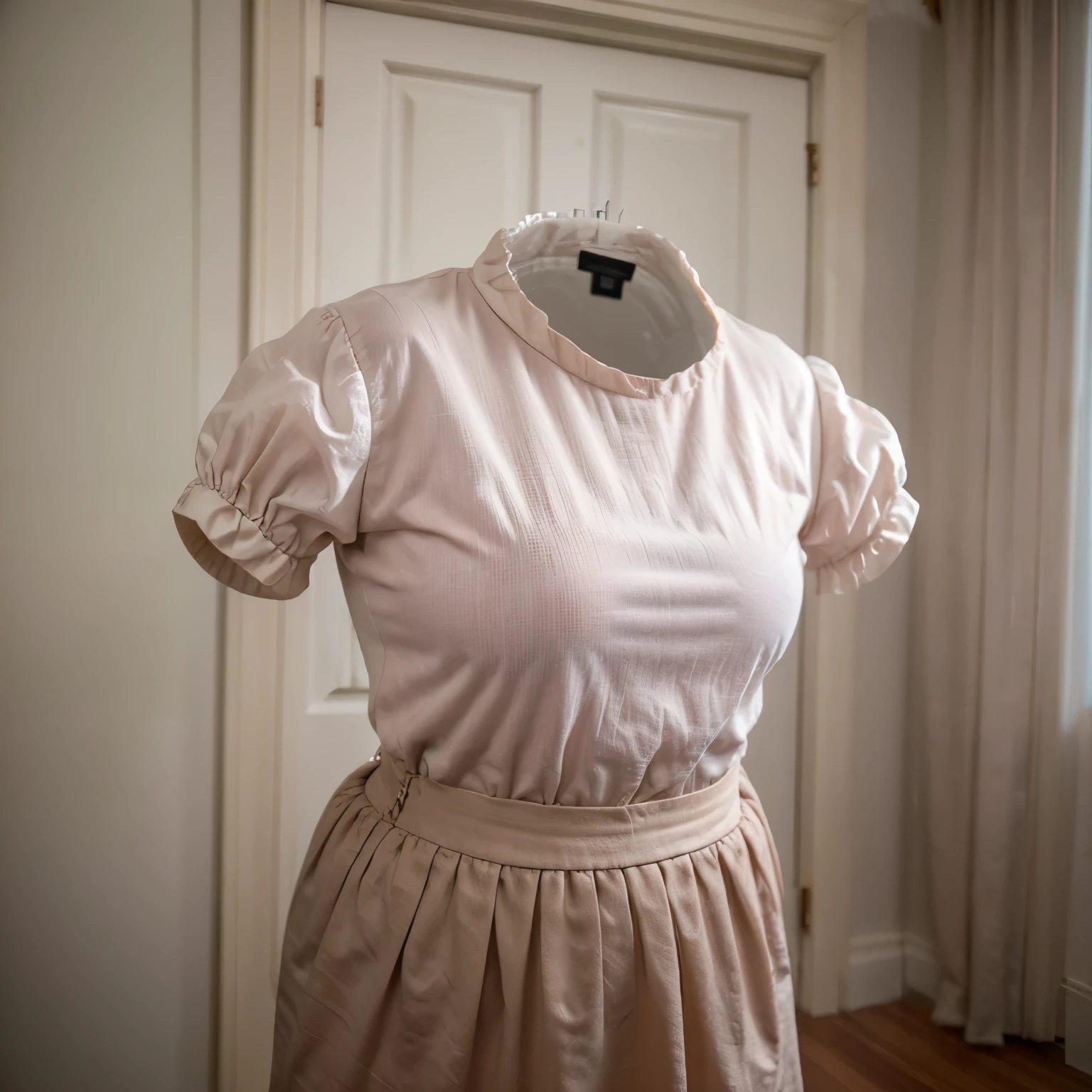 dress, pink dress, puffy short sleeves, puffy sleeves, short sleeves, fat, cute big breasts, (invisible, no human, headless, handless:1.5), (8k, RAW photo, best quality, masterpiece:1.2), (realistic, photo-realistic:1.37), photon mapping, radiosity, ((Hasselblad photography)), physically-based rendering