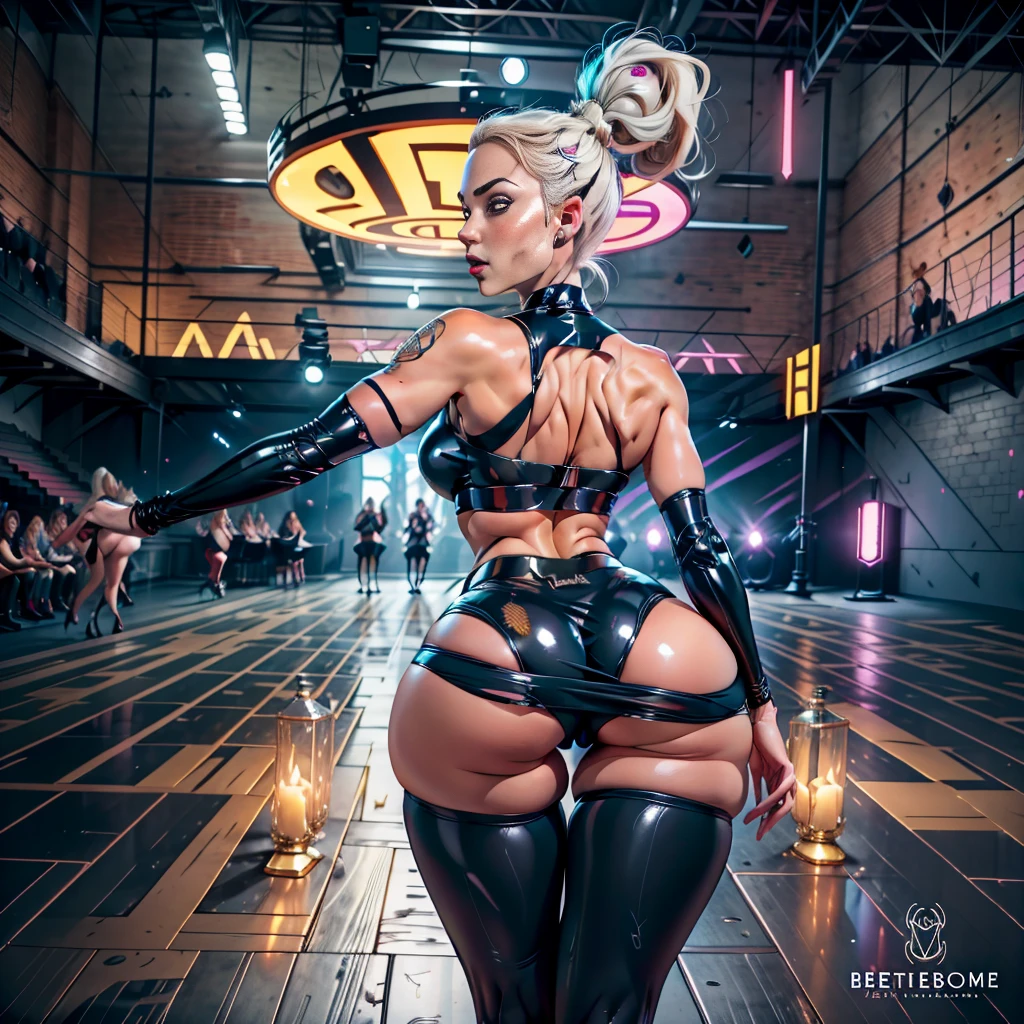 (fiche de conception de personnage, same character, Devant, side, de la), ((Extremely detailed illustration)), high resolution, des mains parfaites à cinq doigts, visage parfait . Deux filles de 25 ans,Soeurs jumelles, avec de gros seins et des  qui pointent, vêtu d'une combinaison rose en latex (spandex) style hentaï ouverte aux parties intime, the scene shows her caressing her , back bent facing the audience, angle de vue multiples, seductive and , corps voluptueux et musclé, legs spread, plaisir intense écrit sur son visage, eyes rolled upwards. ❤️💕💖💋