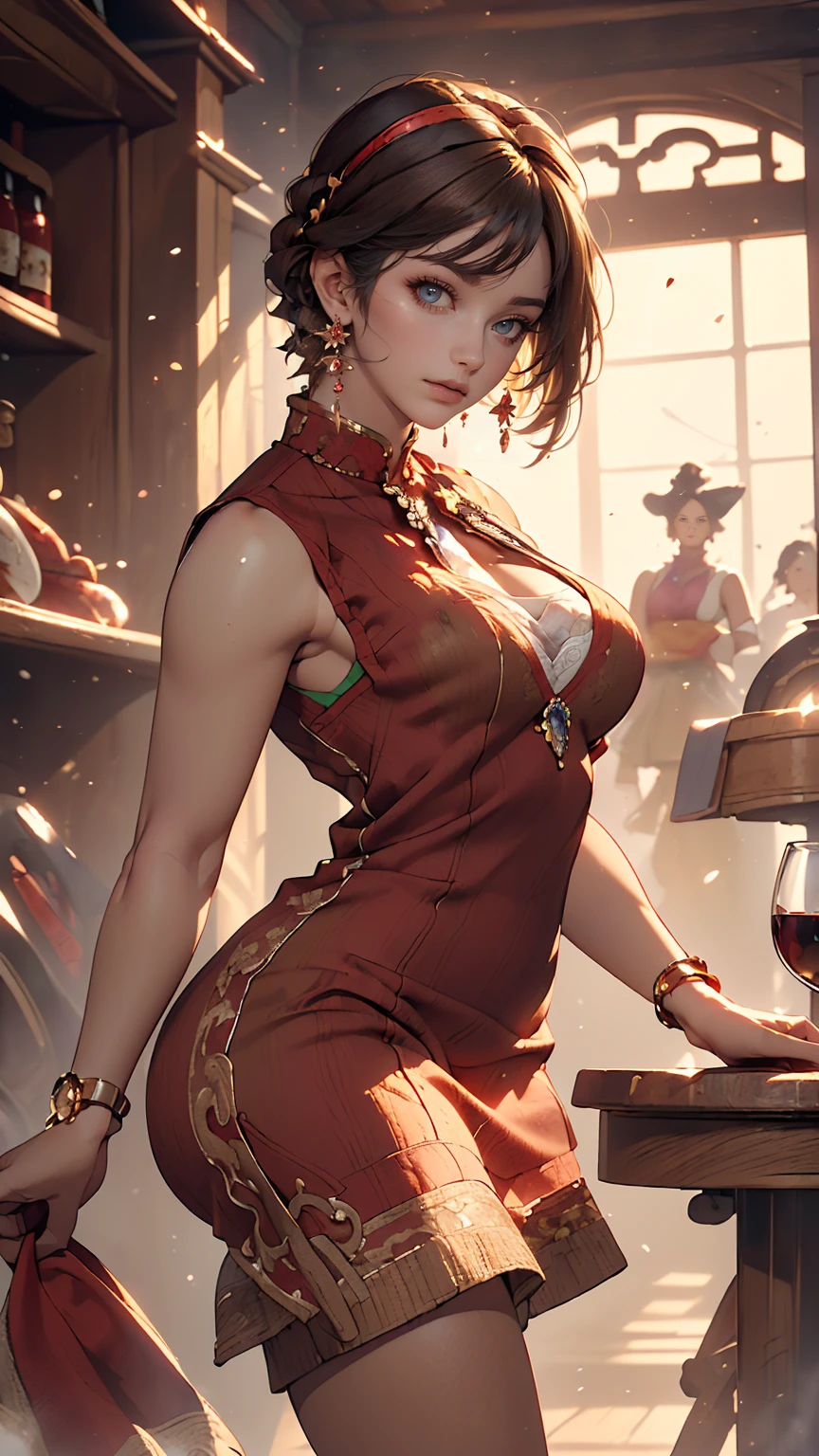 ((((highest quality))))、(((Ultra-precision CG16K wallpaper)))、(((masterpiece)))、(((Very detailed)))、(((Extremely detailed)))、((129 year old mature woman:1.6))、((とてもbeautiful日本人の顔))、((Zuo々Nozomi:1.5))、((Straight medium hair、Blunt bangs:1.5))、((Shiny brown hair:1.5))、beautiful delicate eyes、Brown eyes、eyeliner、eye shadow、High nose、Small nostrils、Small Mouth、Seductive lips、beautiful breasts、((C cup size breasts))、beautiful feet、eight-headed body、Perfect balance、Perfect Anatomy、Perfect composition、beautiful detailed shading、beautiful, Natural light、beautiful detail glow、Written boundary depth、(((High chroma)))、(((Genuine:1.9)))、((Vivid:1.5))、((beautiful Skin))、((Skin Texture))、((Genuineな皮膚感))、(((Cowboy Shot:1.6)))、((Front view、Shoot from the front、Front Low Angle:1.6))、(((smile:1.5)))、((Women are watching this、View Viewer、Look forward:1.6))、Bright sunlight、Natural light、(((Glass Square、wood:1.3)))、(Walking pose:1.6)、(((Wine red high neck sleeveless ribbed knit dress:1.6)))、((head band、Wear earrings:1.3))、((Knee socks clothing:1.3))、