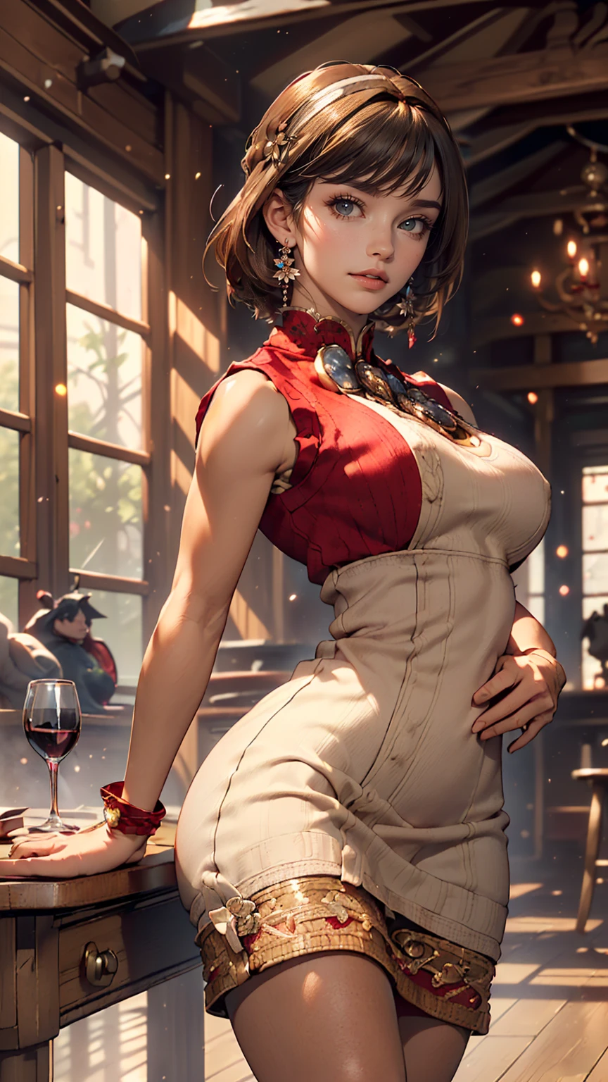 ((((highest quality))))、(((Ultra-precision CG16K wallpaper)))、(((masterpiece)))、(((Very detailed)))、(((Extremely detailed)))、((129 year old mature woman:1.6))、((とてもbeautiful日本人の顔))、((Zuo々Nozomi:1.5))、((Straight medium hair、Blunt bangs:1.5))、((Shiny brown hair:1.5))、beautiful delicate eyes、Brown eyes、eyeliner、eye shadow、High nose、Small nostrils、Small Mouth、Seductive lips、beautiful breasts、((C cup size breasts))、beautiful feet、eight-headed body、Perfect balance、Perfect Anatomy、Perfect composition、beautiful detailed shading、beautiful, Natural light、beautiful detail glow、Written boundary depth、(((High chroma)))、(((Genuine:1.9)))、((Vivid:1.5))、((beautiful Skin))、((Skin Texture))、((Genuineな皮膚感))、(((Cowboy Shot:1.6)))、((Front view、Shoot from the front、Front Low Angle:1.6))、(((smile:1.5)))、((Women are watching this、View Viewer、Look forward:1.6))、Bright sunlight、Natural light、(((Glass Square、wood:1.3)))、(Walking pose:1.6)、(((Wine red high neck sleeveless ribbed knit dress:1.6)))、((head band、Wear earrings:1.3))、((Knee socks clothing:1.3))、