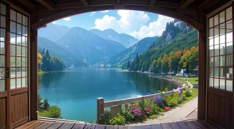 masterpiece, 最high quality, high quality, Very detailed CG unit 8k wallpaper, landscape, Outdoor, null, cloud, Day, A wonderful medieval castle, No humans, Mountain, landscape, water, wood, blue null, waterfall, cliff, nature, lake, river, village, autumn, cloudy null, Colorful flowers, Award-winning photography, Bokeh, Written boundary depth, High resolution, bloom, chromatic aberration, Realistic, Very detailed, artステーションのトレンド, CGsocietyTrend, Complex, High detail, dramatic, art:Information during the trip