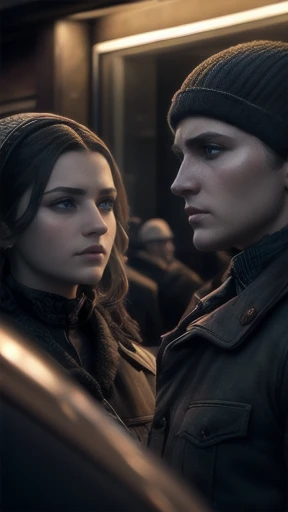 a group of ukrainians gathered in front of an establishment, detailed portraits, hyperrealistic, 8k, high contrast, dramatic lighting, ultra-detailed faces, beautiful detailed eyes, beautiful detailed lips, extremely detailed eyes and face, long eyelashes, strong emotions, photorealistic, cinematic, moody atmosphere, masterpiece
