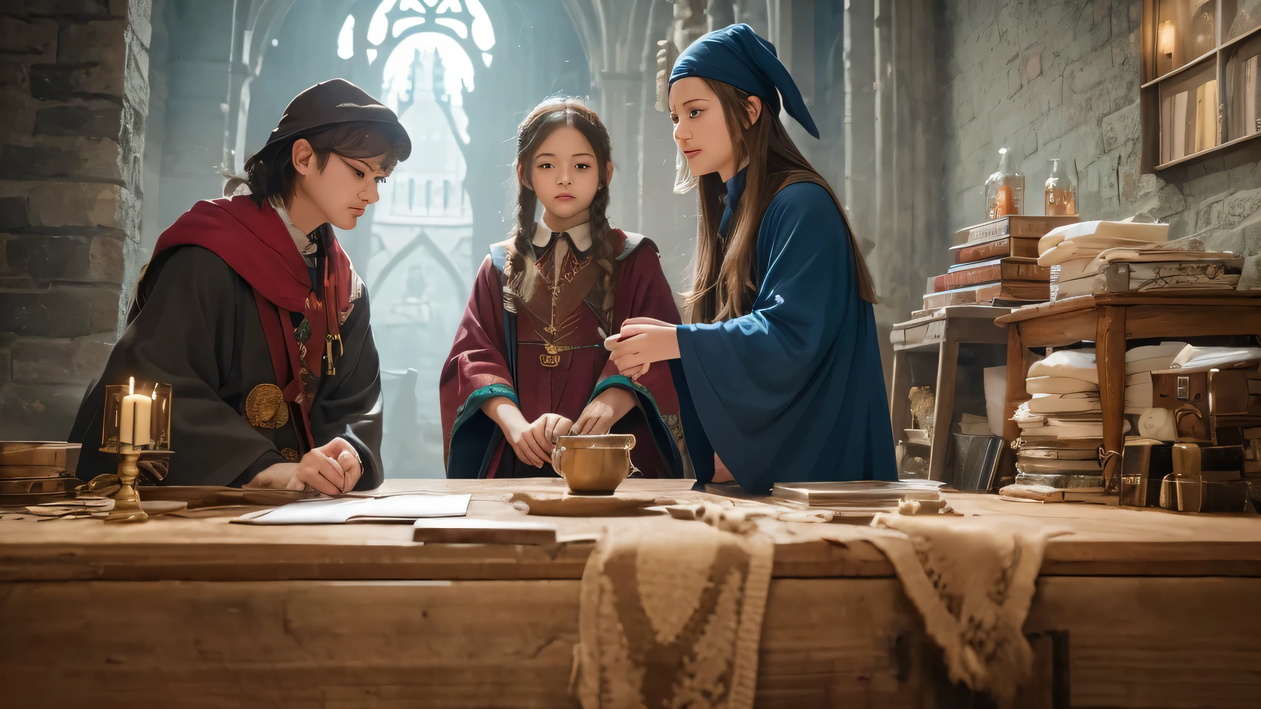 masterpiece, highest quality, Little, Wizard's Tea Party, Handsome male witch, Beautiful Witch, Happy, Vibrant, colorful
