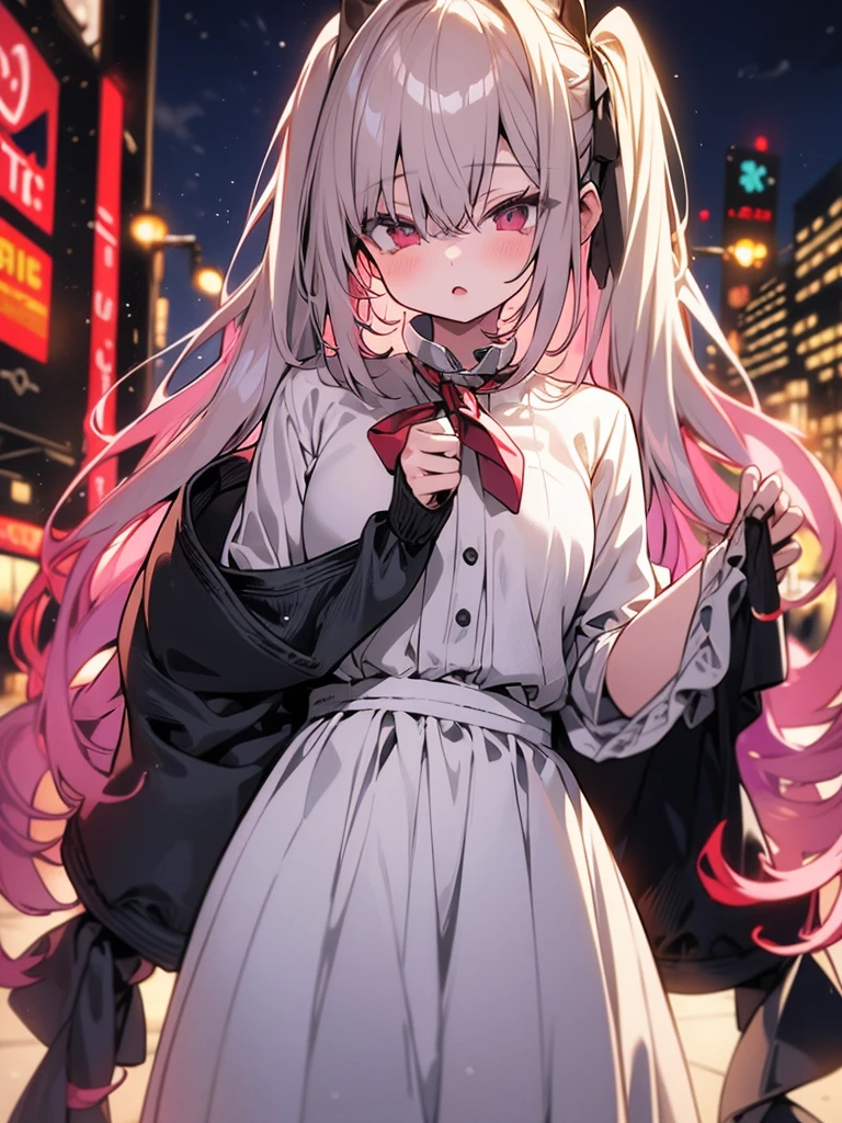 masterpiece, best quality, HuTaoV4, 1girl, solo, blush, twintails, long hair, hair between eyes, ((without clothes)), city, outdoors, night, movie poster, extremely detailed 8K, smooth, high resolution, ultra quality, cinematic lighting, ambient occlusion, hd, 2k, 4k, 8k, 16k, extremely detailed anime, detailed faces, perfect composition, wide shot, atmospheric lighting, very sexy, lift skirt, random low back angle, uncensored, nsfw, sin censura