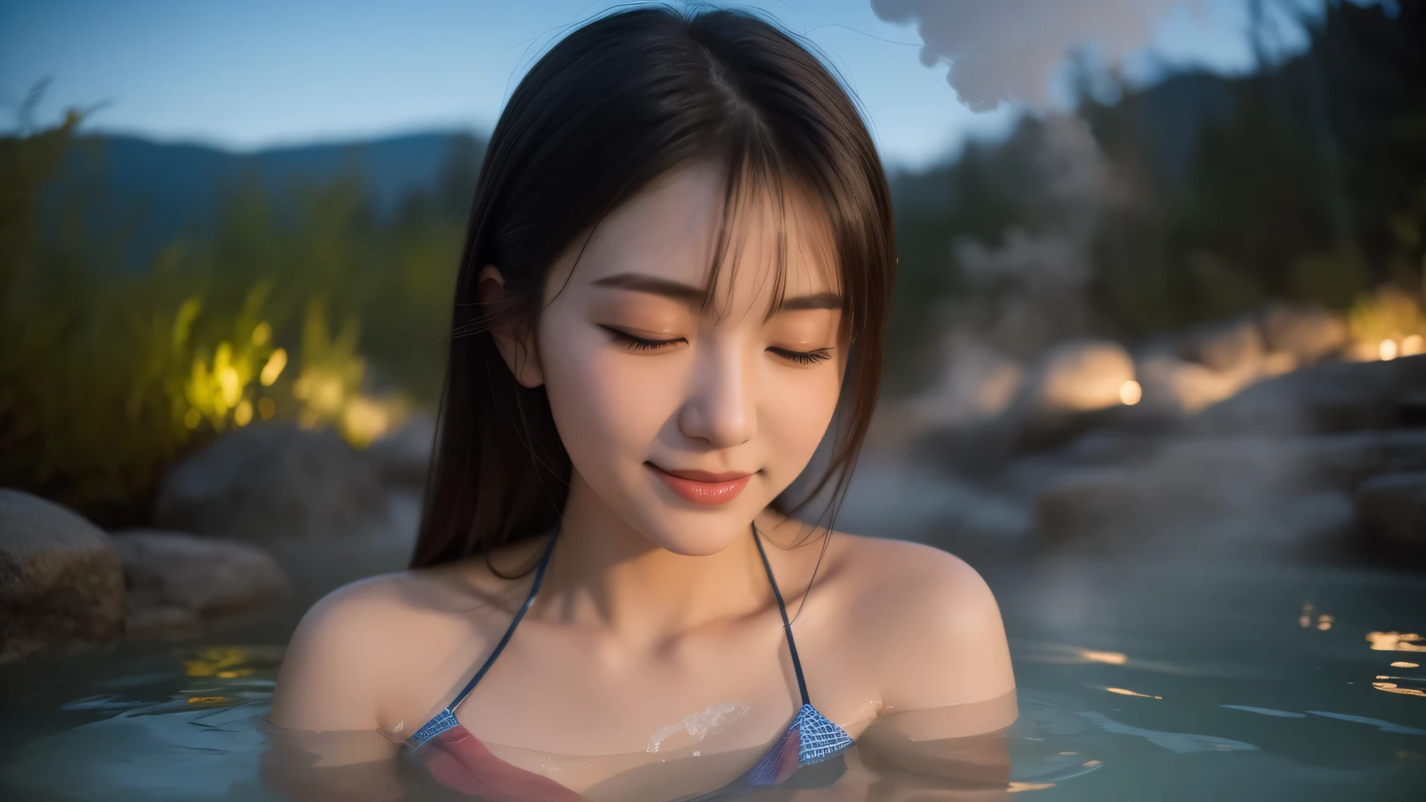 Ukrainian native girl, bathing  your legs in the river, perfect small breast, cute sexy, pleasure, naked, short ginger hair, hyper realistic, lifelike texture, dramatic lighting, Nikon RAW photo, 8k, Fujifilm XT3, masterpiece, best quality, realistic, (photorealistic:1.4), ultra detailed, full body visible, (((smile:1.2)))