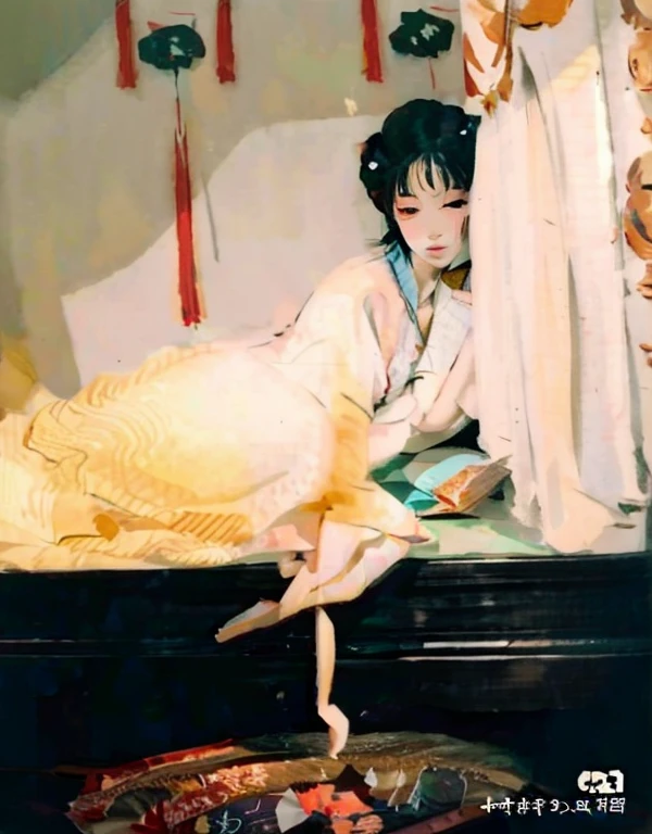 Sickly ancient style girl,Tears,Lie on the bed,Burn paper