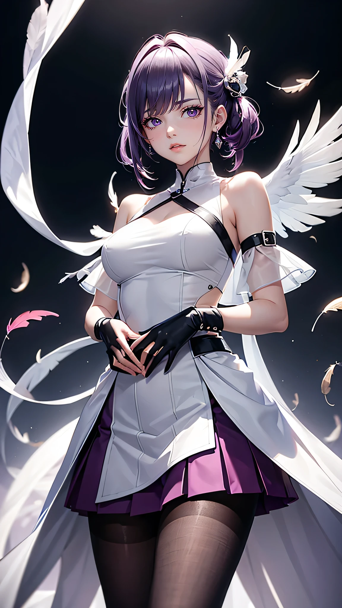 Anime girl with a cat and the moon in the background,Gray Hair,Cat ear,Long Wavy Hair,Purple Eyes,Angel Wings, anime art wallpaper 8k, anime style 4k, anime art wallpaper 4k, anime art wallpaper 4k, beautiful anime cat girl, very beautiful anime cat girl, Beeple and Jeremiah Ketner, fantasy art style, 4k anime wallpaper, anime wallpaper 4k, anime wallpaper 4k, 4K detailed digital art